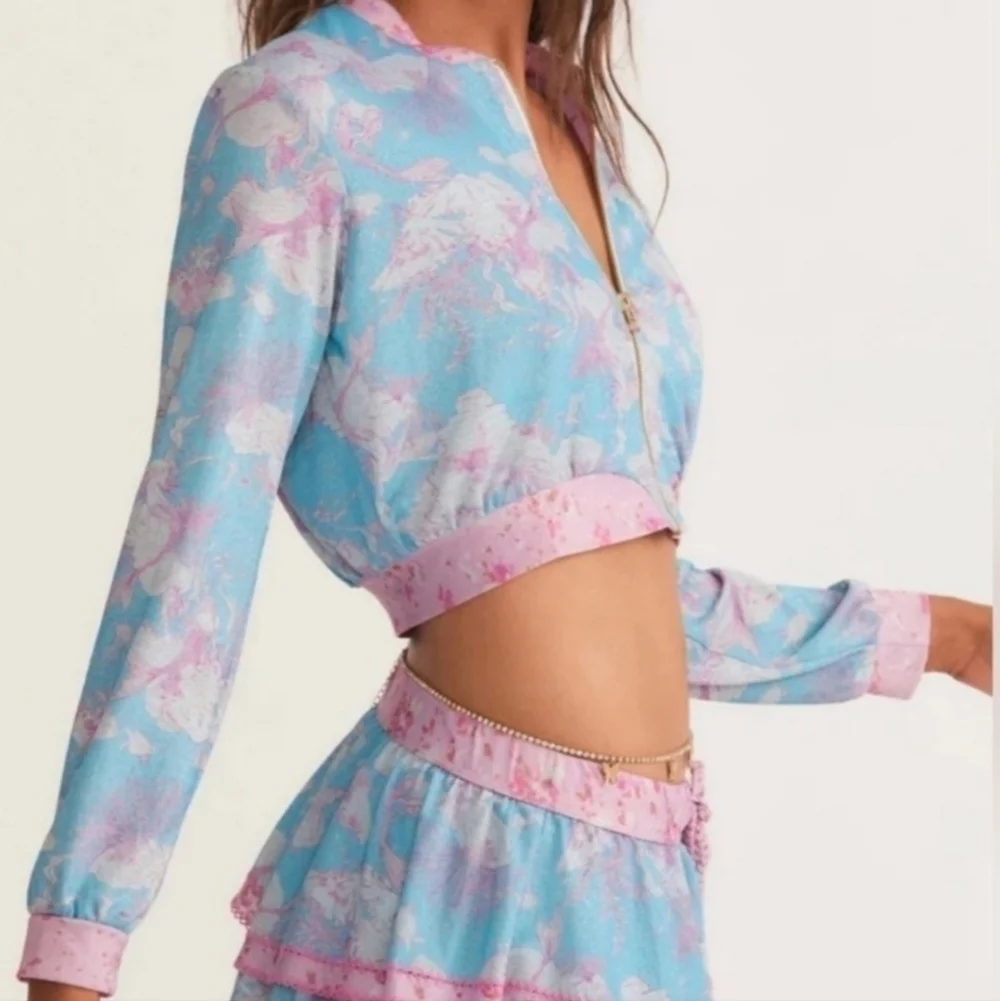 New LoveShackFancy x Hurley Cropped Bomber Jacket Under The Sea NWT Small
